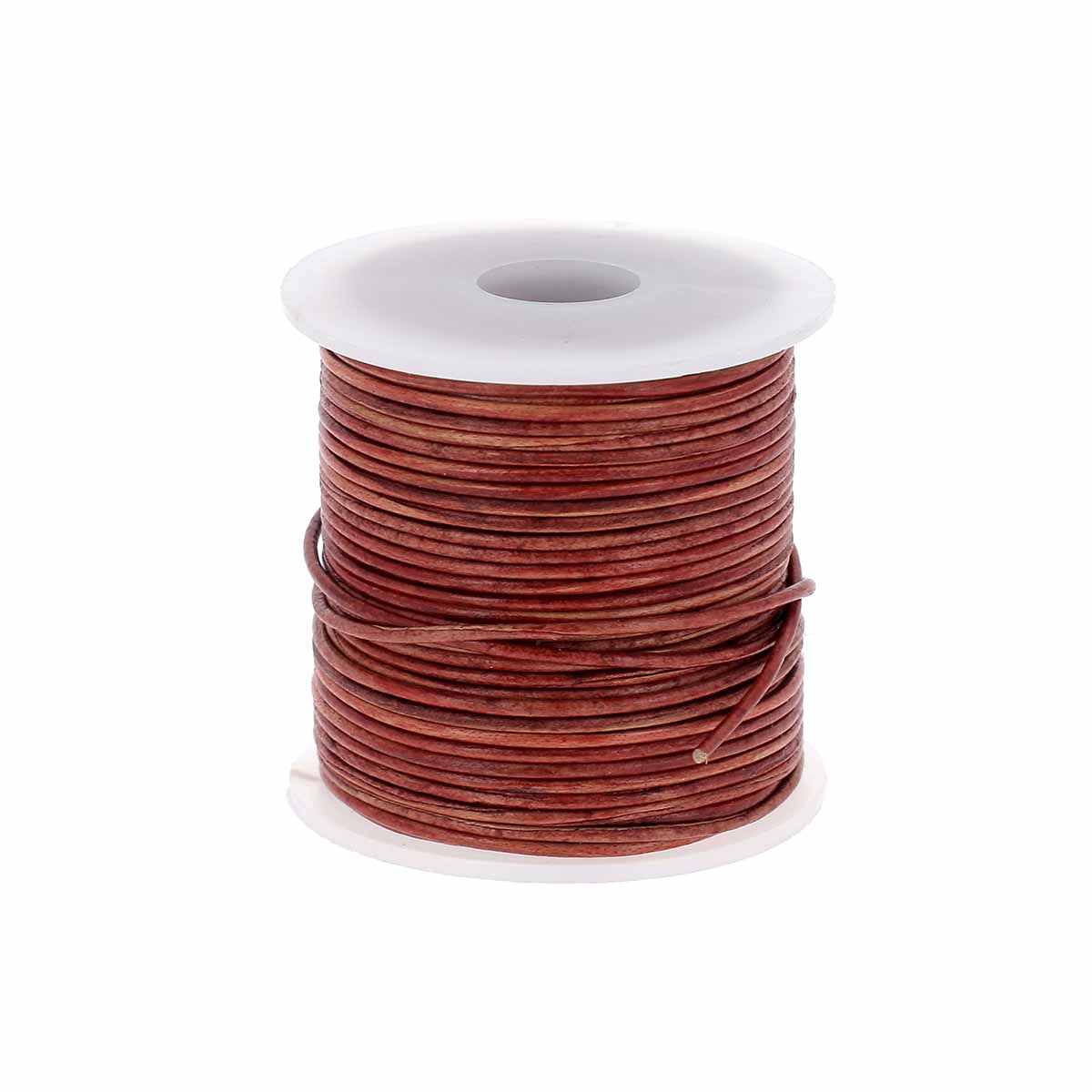 Lacet en cuir teinté rond de 1mm de couleur rouge, fabriqué par Deco Cuir, pour chaussures élégantes.