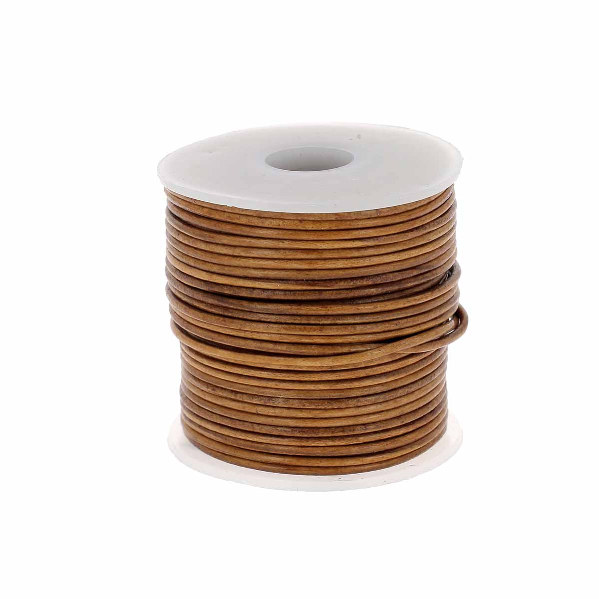 Lacet en cuir teinté rond de 1 mm de marque Deco Cuir, couleur TAN, visible avec finition lisse et rond dans l'image.