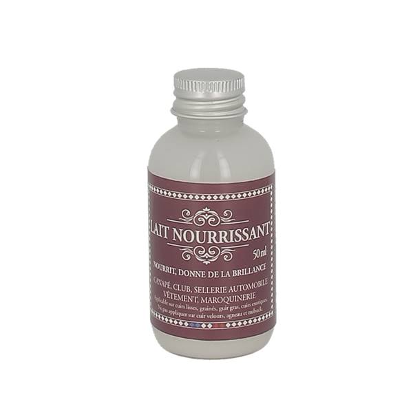 Lait nourrissant pour cuir Trimadel, flacon de 50 ml, utilisé pour l'entretien et la soin du cuir.