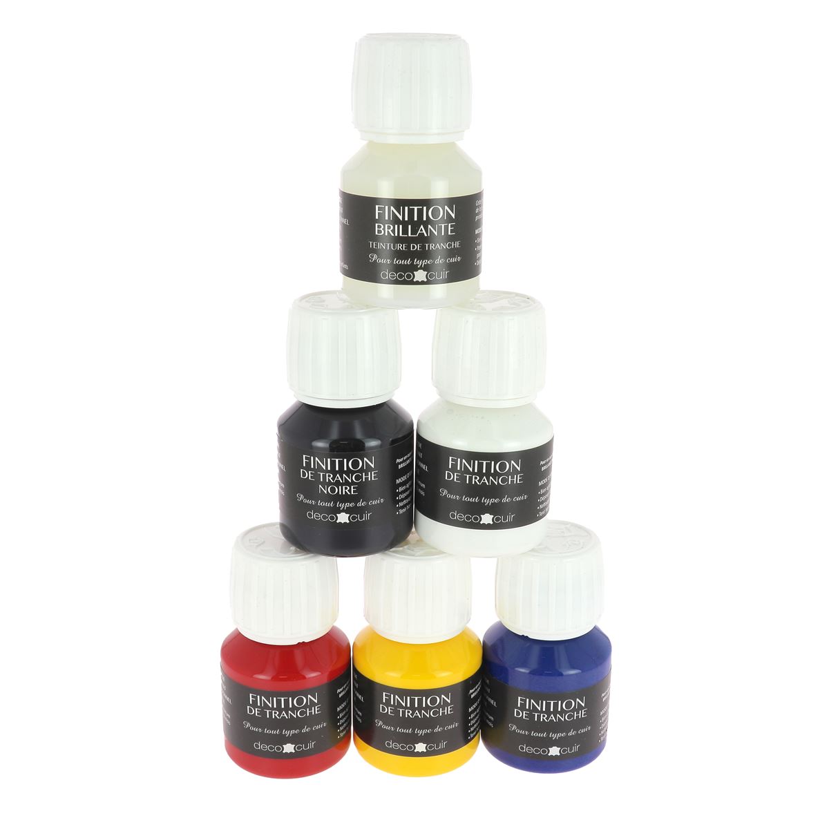 Lot de 6 teintures de tranche Deco Cuir en couleurs primaires, pour finition de cuir et projets de bricolage.