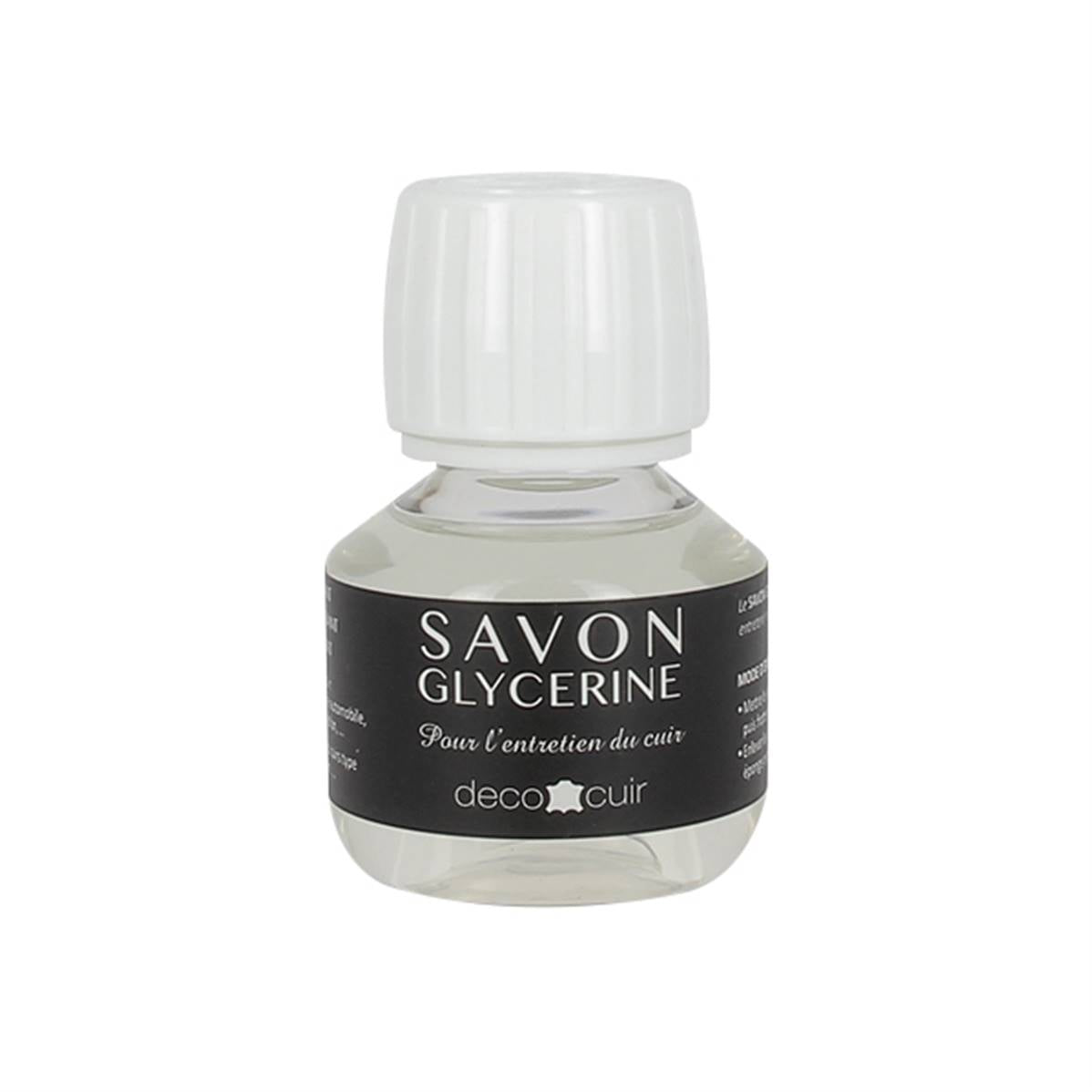 Savon glycériné liquide Deco Cuir pour l'entretien du cuir, flacon de 60 ml, nettoie et préserve la souplesse du cuir.