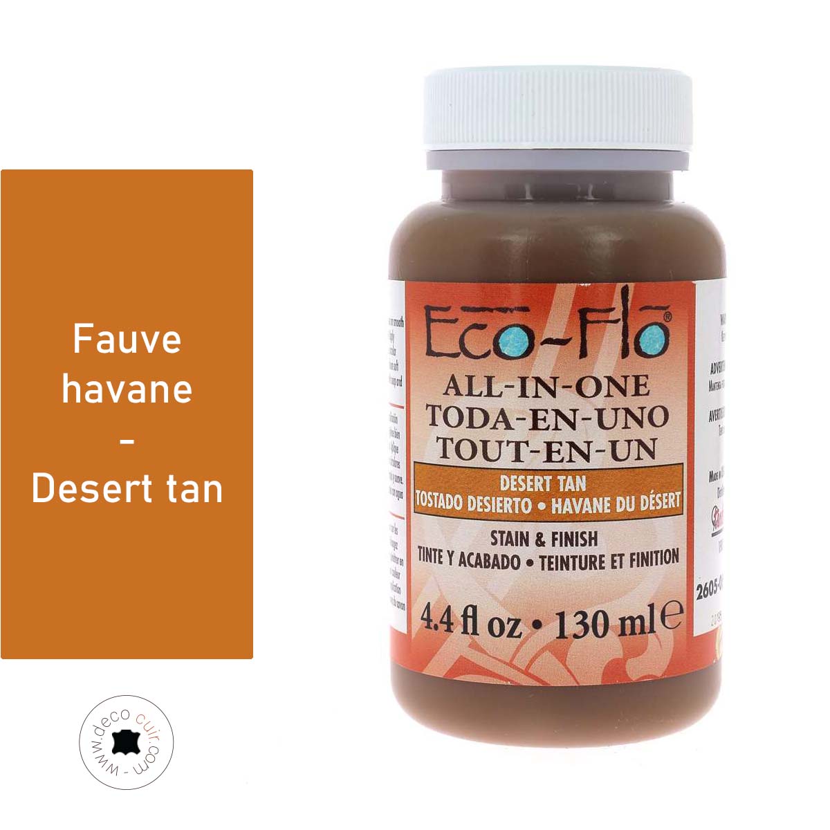 Teinture 2 en 1 pour cuir Eco-Flo, FAUVE HAVANE, 130ml, peinture et teintures pour cuir, couleur désert tan