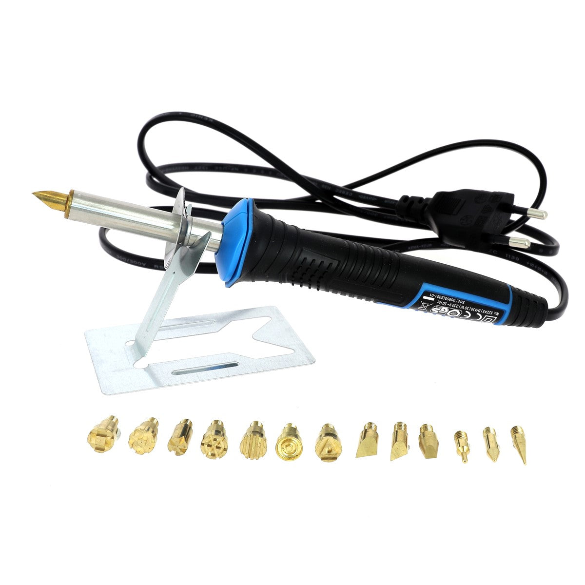 Kit pyrograveur sur cuir de 15 pièces avec outils pour gravure sur cuir, comprenant différents poinçons et stylos de précision.