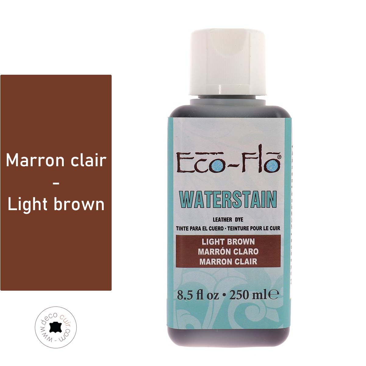 Teinture ECO-FLO WATERSTAIN marron clair pour bois, teintures et peintures, application en cours sur surface en bois.