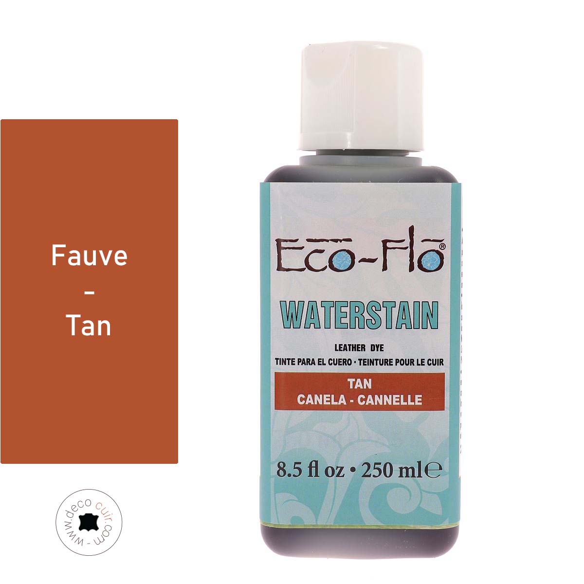 Teinture Eco-Flo Waterstain Fauve pour bois, finition transparente et naturelle, application facile, couleur tan.
