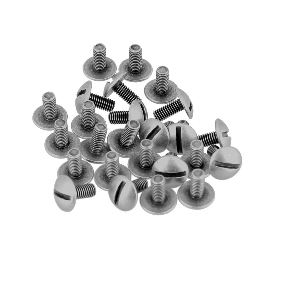 Lot de 25 vis en acier argent vieilli de 3x7 mm, accessoires Deco Cuir pour la fixation et la décoration.