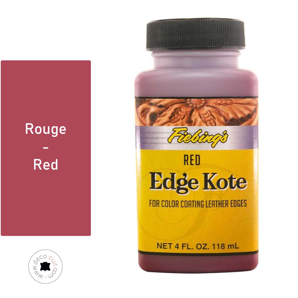 Finition de tranche pour cuir Fiebing's Edge Kote en rouge, liquide de 118ml pour une finition nette et durable.