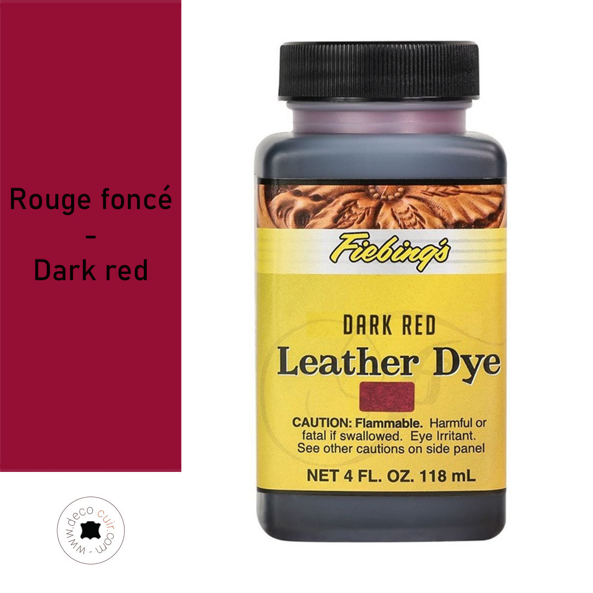 Teinture pour cuir Fiebing's Leather dye 118ml, couleur rouge foncé, bouteille de teinte pour cuir, produit de teintures et peintures