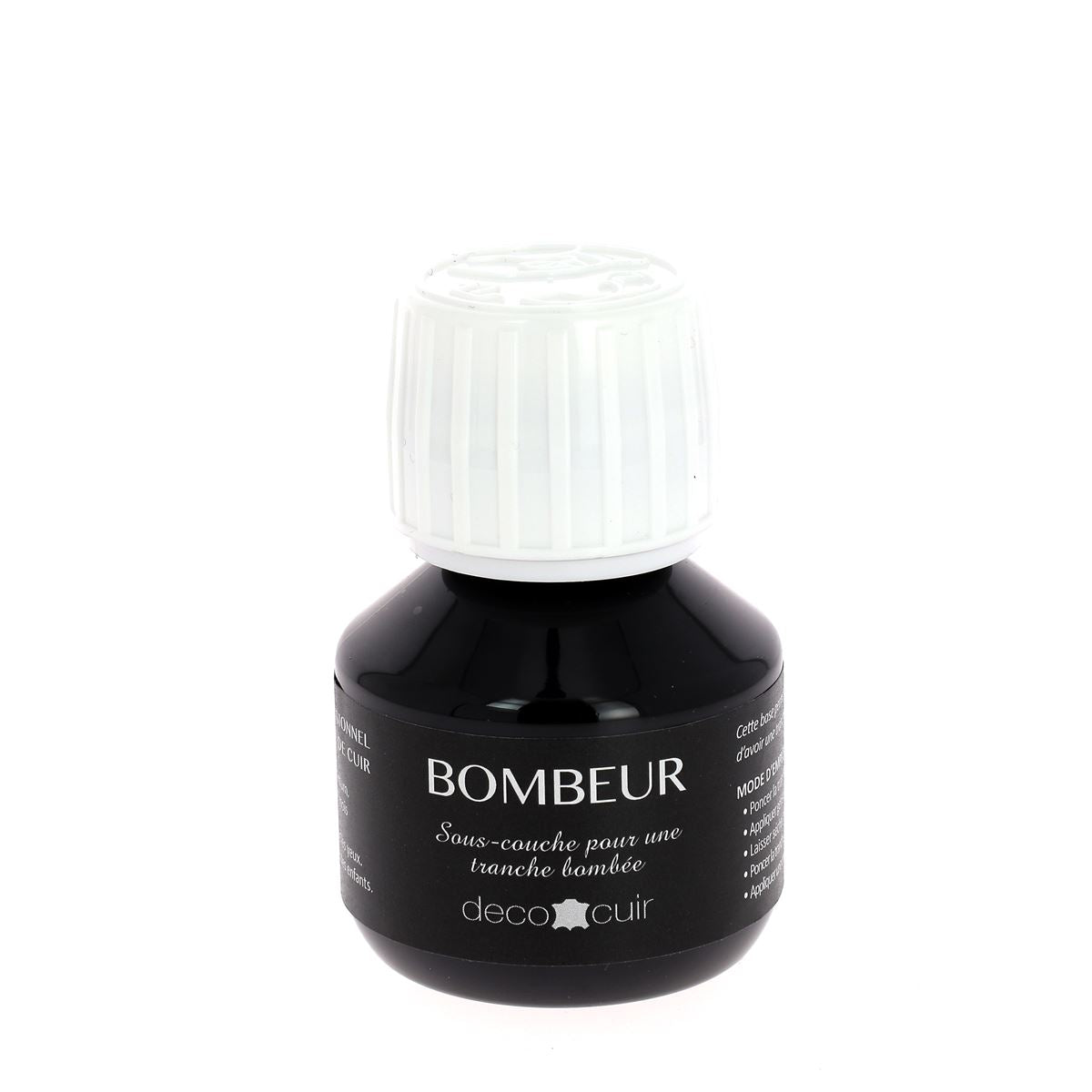 Bombeur de tranche noir Deco Cuir, teinture pour cuir, flacon de 60ml, application facile pour cuir souple et durable