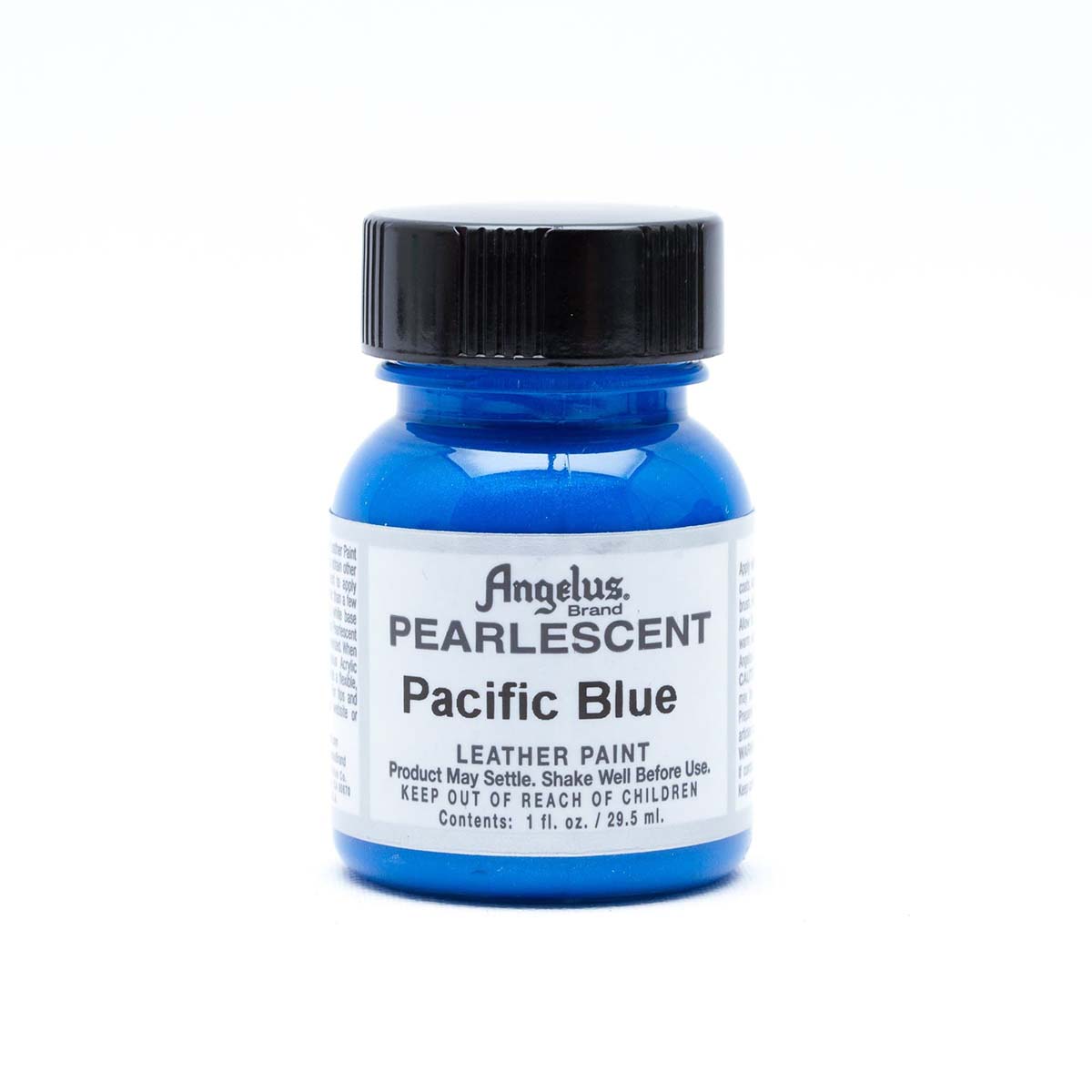 Peinture acrylique nacrée Angelus Pacific Blue pour cuir, teinture de 29,5 ml avec finition perle nacrée.