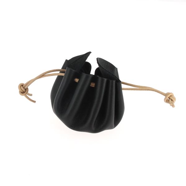 Bourse en cuir véritable noir Deco Cuir avec découpes de cuir et lacet, finition élégante, diamètre 14,5 mm.