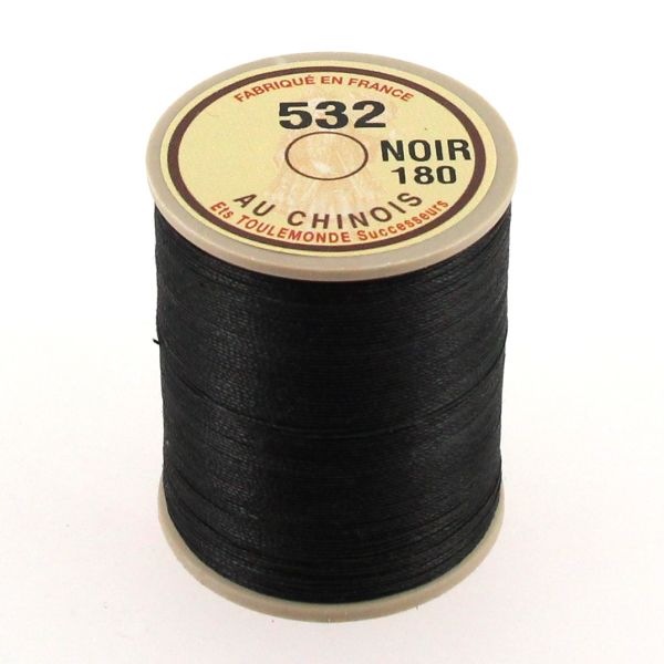 Bobine de 250m de fil de lin noir AU CHINOIS, câblé glacé, diamètre 0,67 mm, pour couture et mercerie.