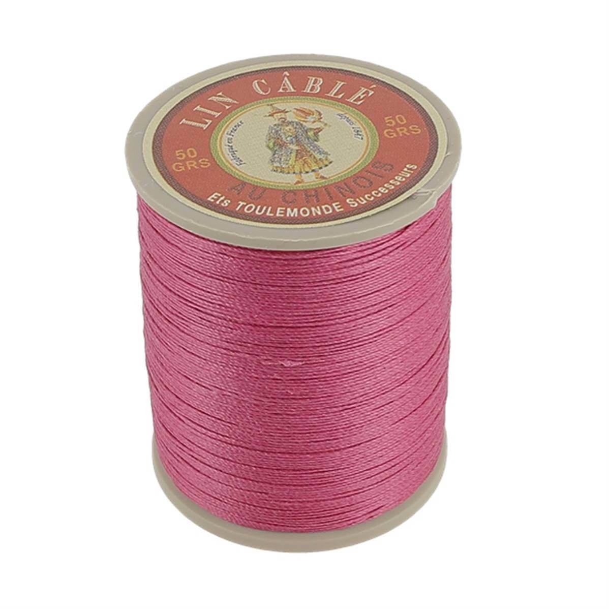 Bobine de 250m de fil de lin câblé glacé AU CHINOIS, couleur bois de rose, mercerie pour couture et artisanat.