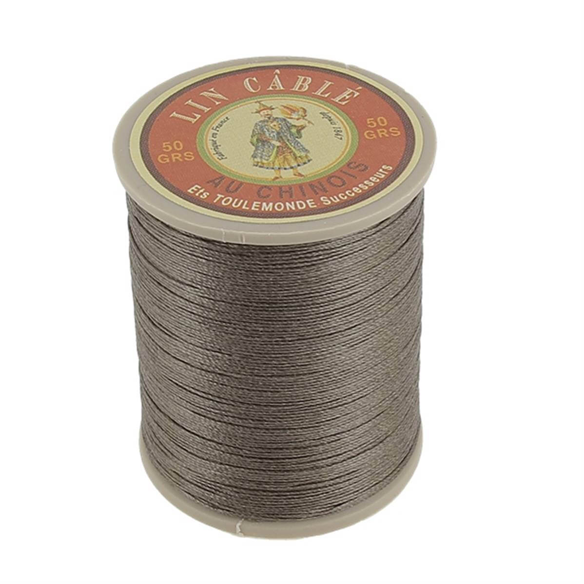 Bobine de 250m de fil de lin câblé glacé AU CHINOIS de couleur taupe, mercerie pour couture et décoration.