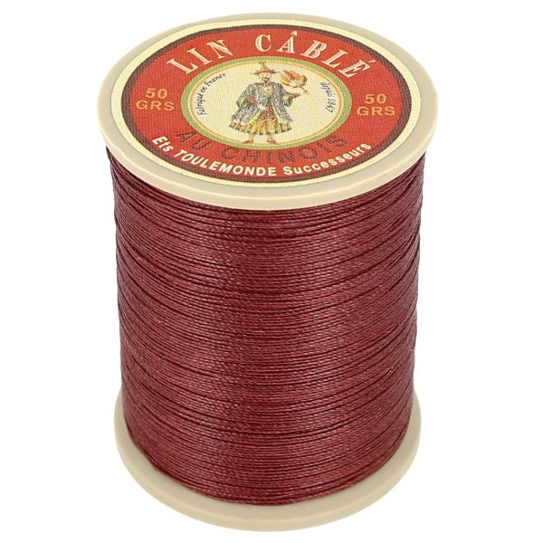 Bobine de 375m de fil de lin câblé glacé AU CHINOIS, couleur brique 425, vue de face, mercerie.