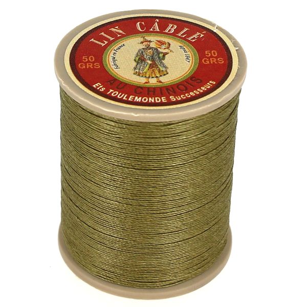 Bobine de 285m de fil de lin câblé glacé de la marque Fil au Chinois, couleur Mousse 643, pour mercerie et couture.