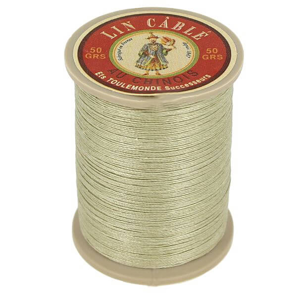 Bobine de 375m de fil de lin câblé glacé AU CHINOIS, couleur gris 359, vue de dos, mercerie pour couture créative.