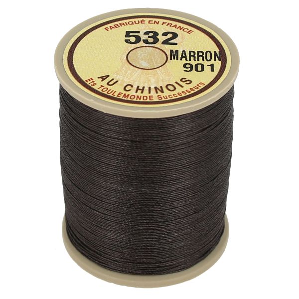 Fil au Chinois, bobine de 250m de fil de lin câblé glacé couleur Marron 901, produit de mercerie.