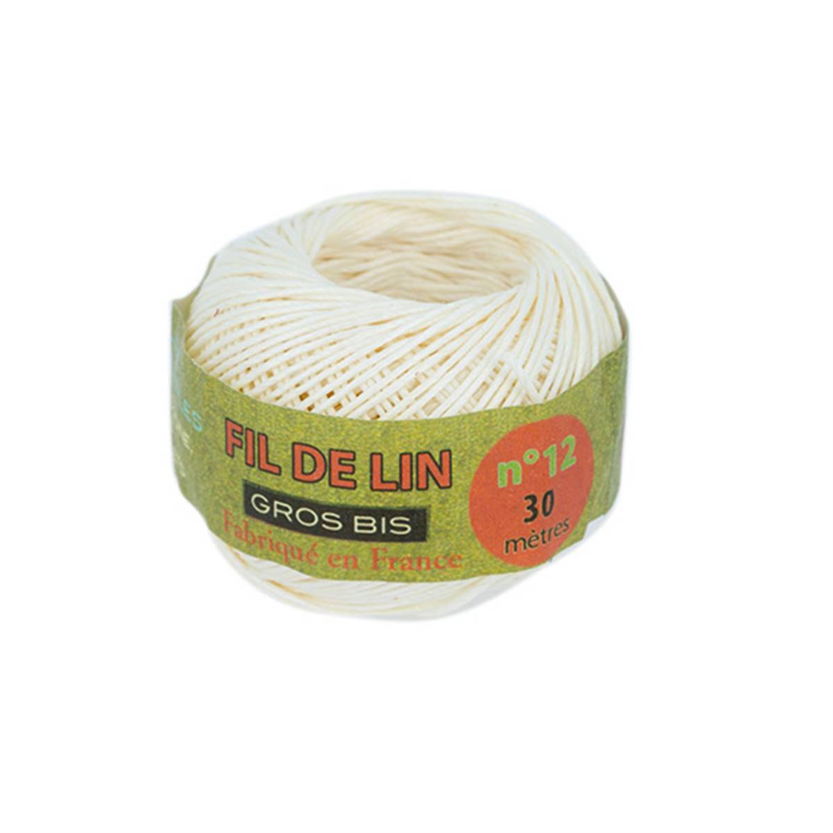 Bobine de 30m de fil de lin "GROS BIS" ÉCRU, n°12, diamètre 0,95mm, marque Fil au Chinois, mercerie.