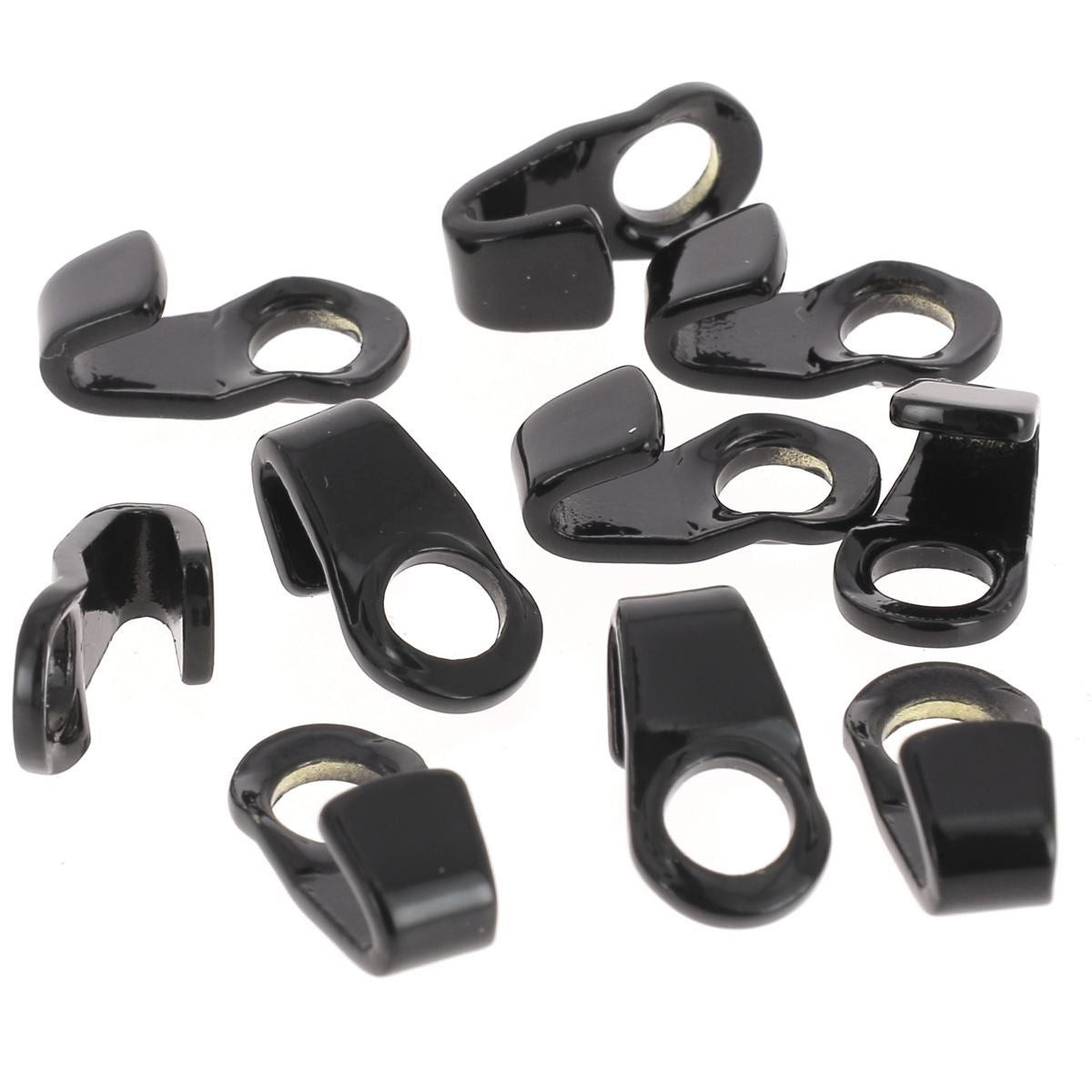 Lot de 10 crochets à lacet en bouclerie noire, parfaits pour fixation et ajustement de cordons ou lacets.