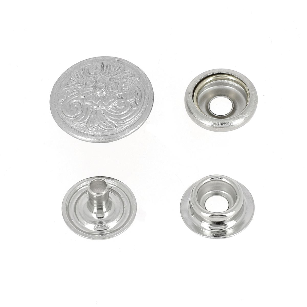 Bouton pression Diablo VIEUX NICKEL Line 24 de 15mm, accessoire en métal pour couture et customisation.