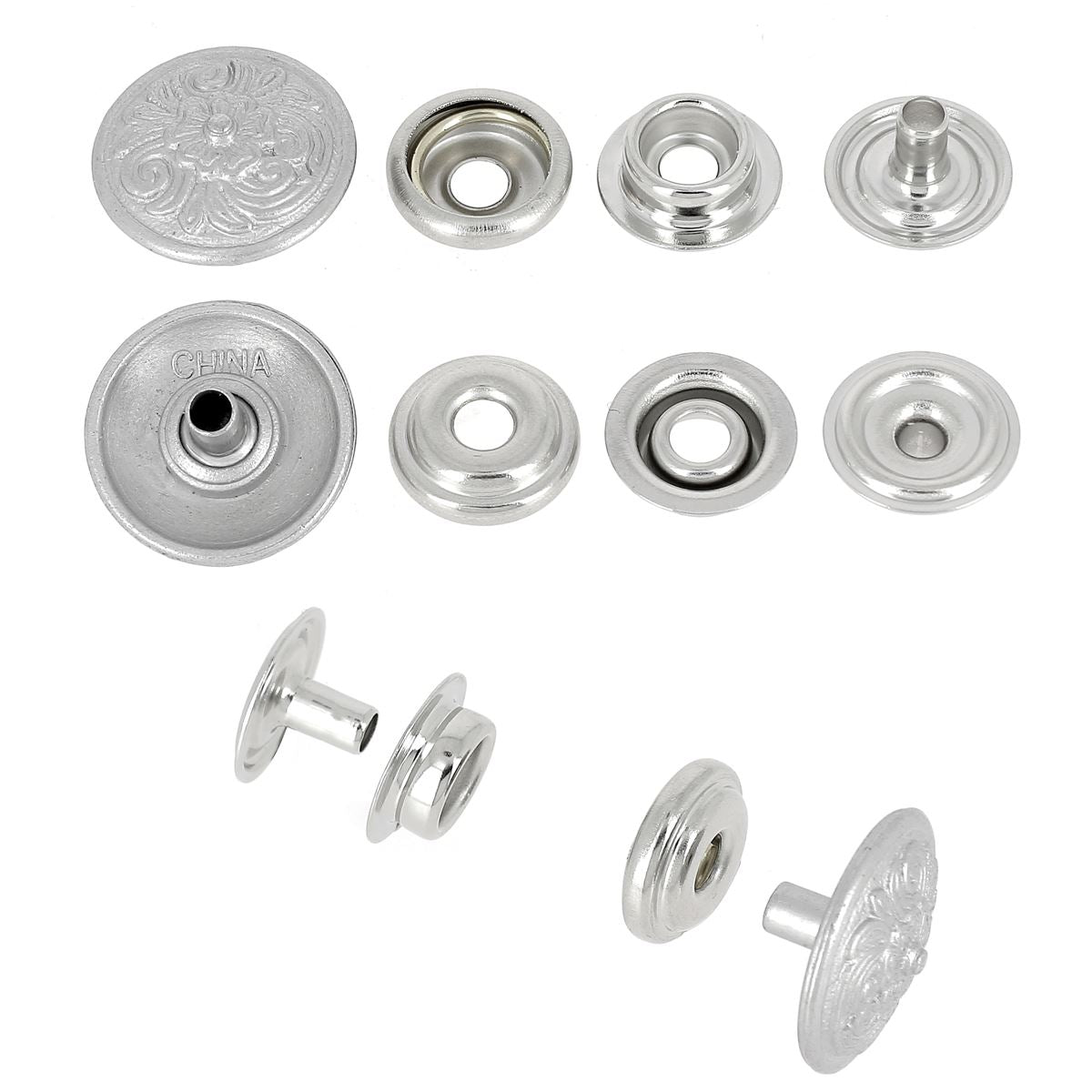 Bouton pression Diablo VIEUX NICKEL Line 24 de 15mm, accessoire de couture élégant avec finition antique.