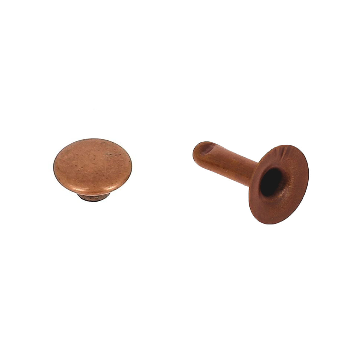 Lot de 100 rivets moyens en acier T4 avec calotte en vieux cuivre, accessoires robustes pour assemblages solides.