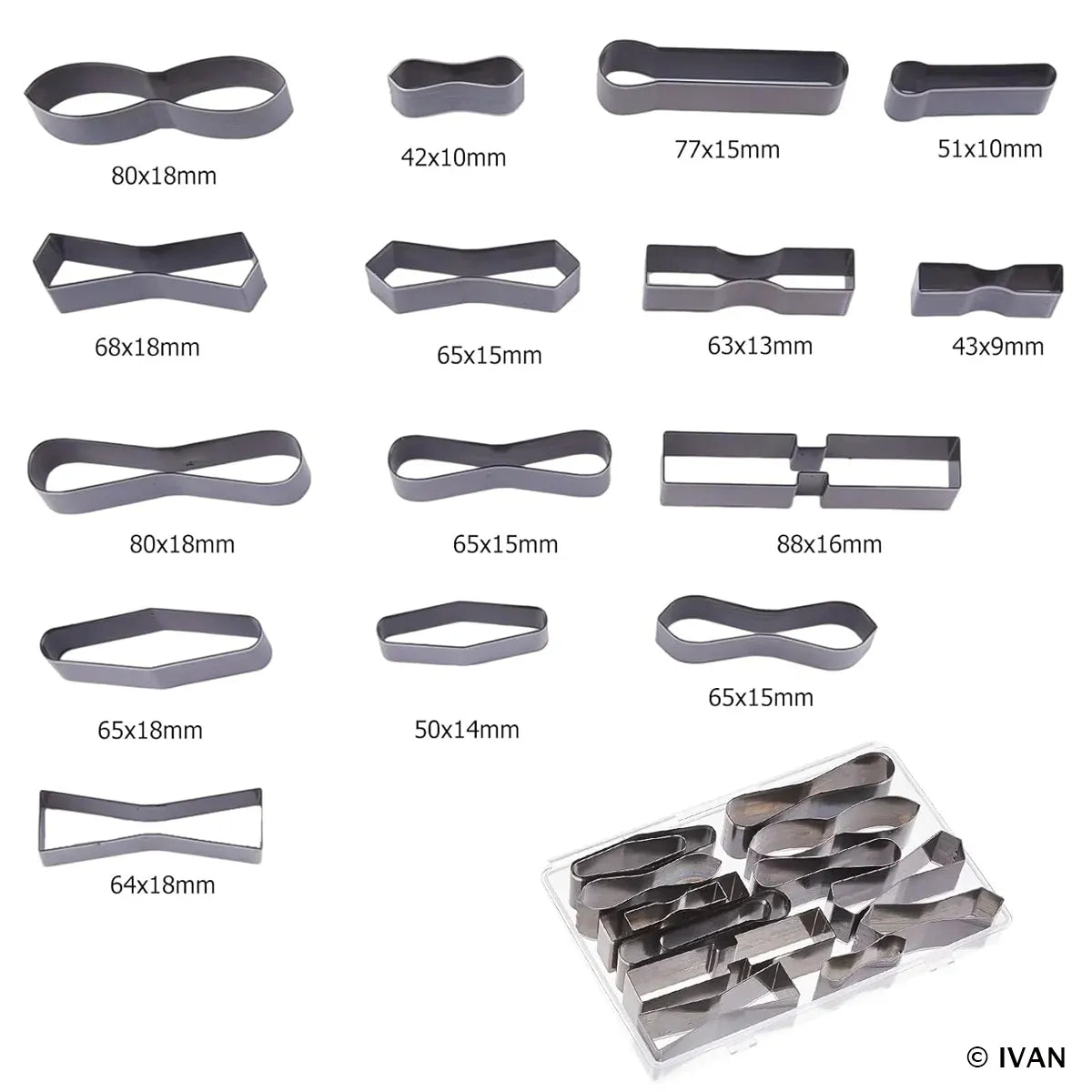Outils Ivan : lot de 15 emporte-pièces formes variées à frapper ou presser, idéal pour création artistique et pâtisserie.