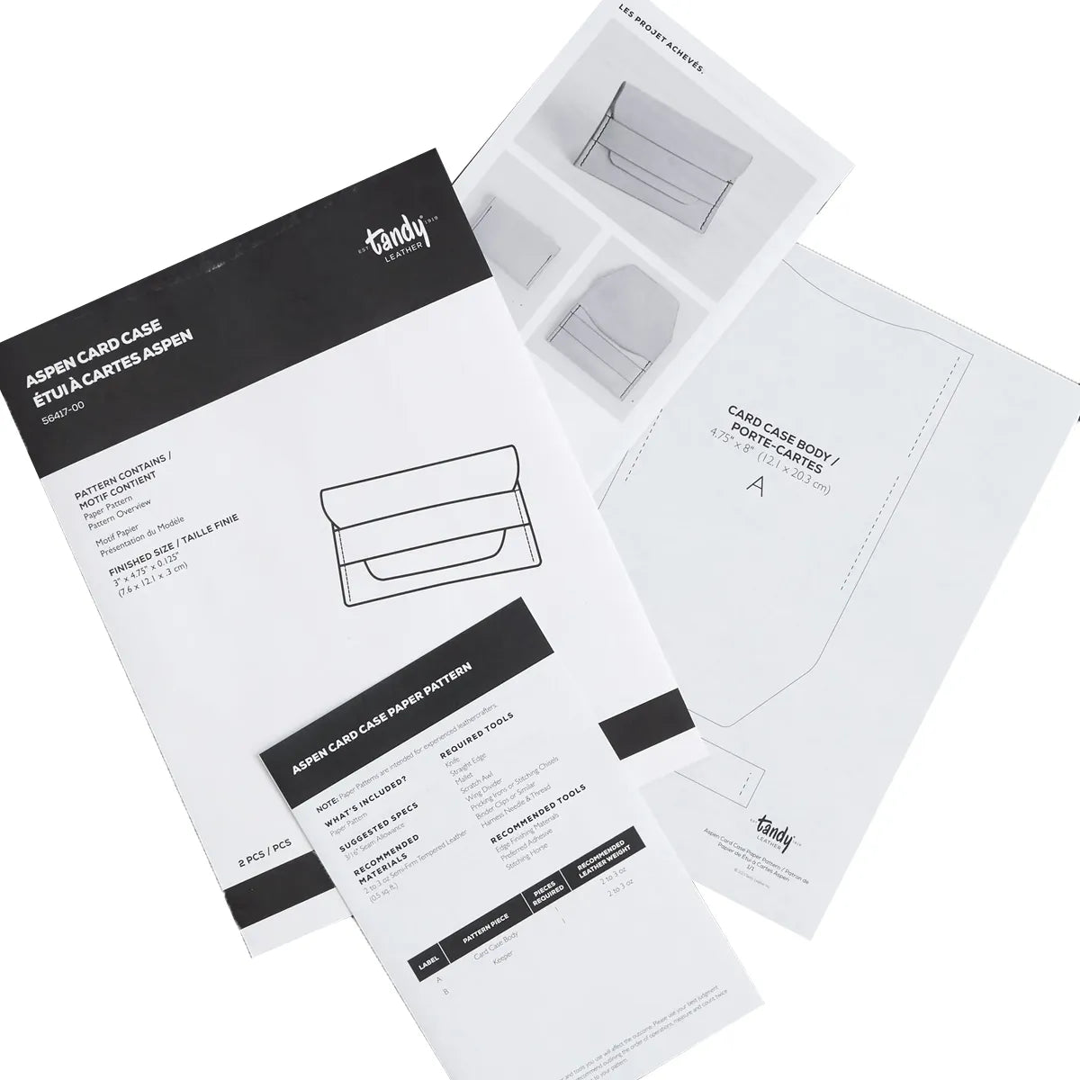 Patron porte-cartes en cuir ASPEN avec explications en anglais et français