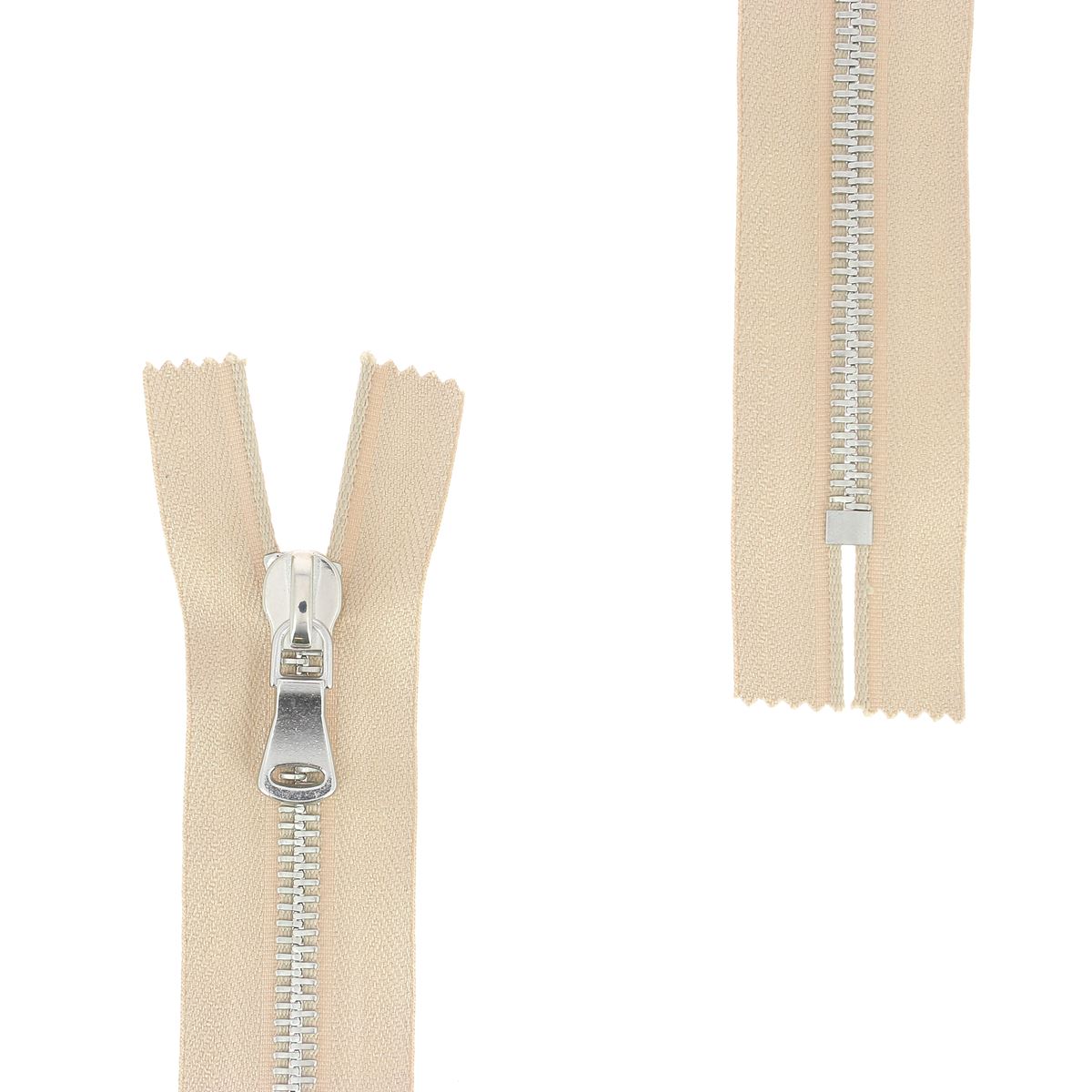 Fermeture à glissière en métal de 6mm, nickelée, pour mercerie, avec curseur et dents visibles, par la marque SUPRA.