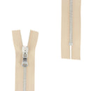 Fermeture à glissière en métal de 6mm, nickelée, pour mercerie, avec curseur et dents visibles, par la marque SUPRA.