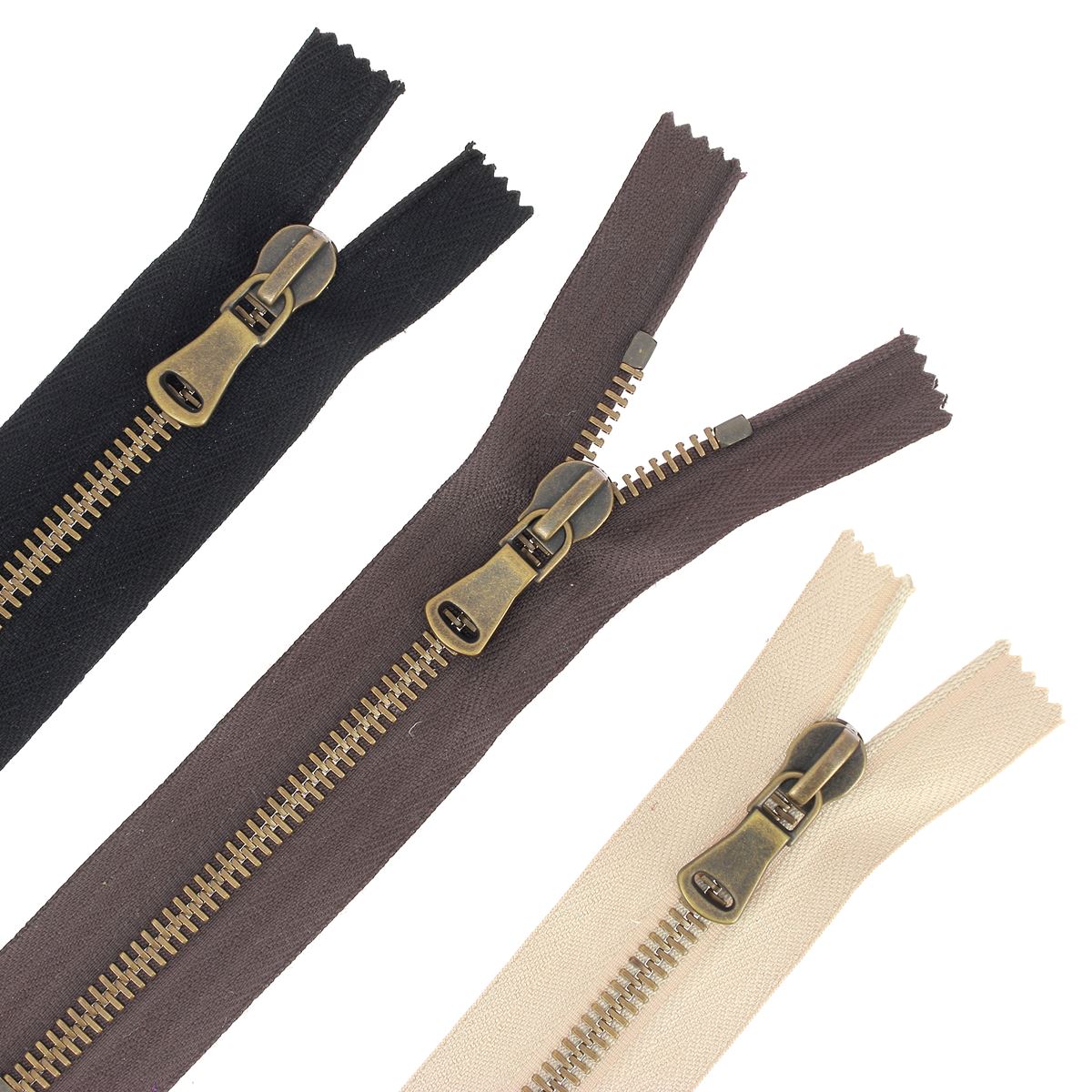 Fermeture à glissière en métal de 6mm en laiton vieilli, style mercerie, pour couture et accessoires.