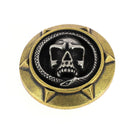Concho à visser en laiton avec tête de mort encadrée, 30mm, finition vieillie en laiton et argent pour accessoires.