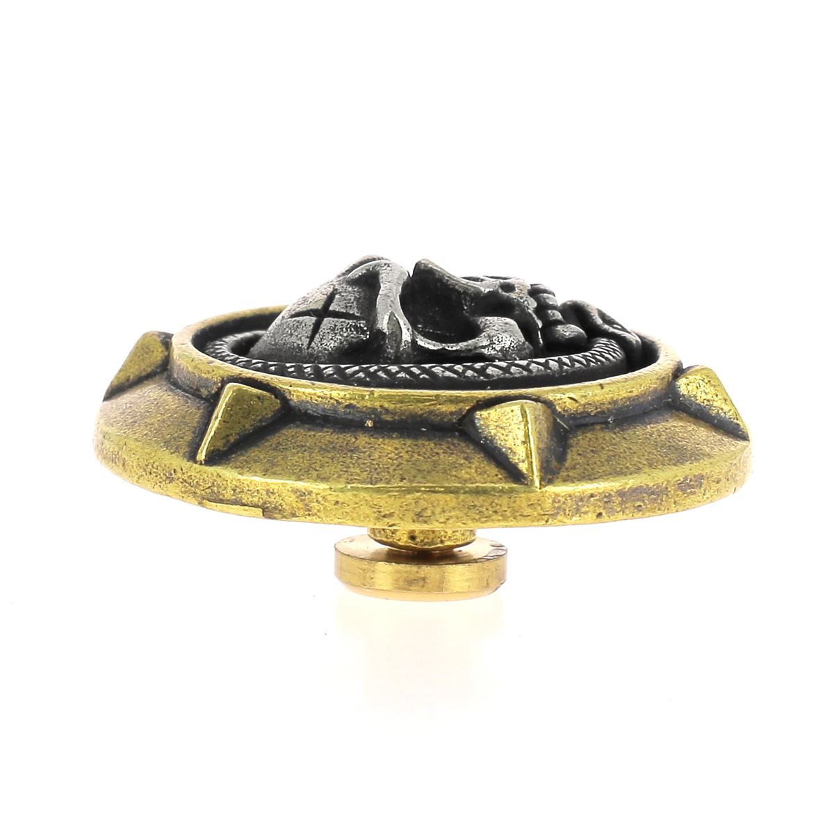 Concho à visser en laiton Tête de mort encerclée, 30mm, finition vieilli en laiton et argent, accessoire de mode.