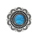 Concho à visser rond fleur bleue de 25mm en nickelé, accessoire en métal pour décoration ou customisation.