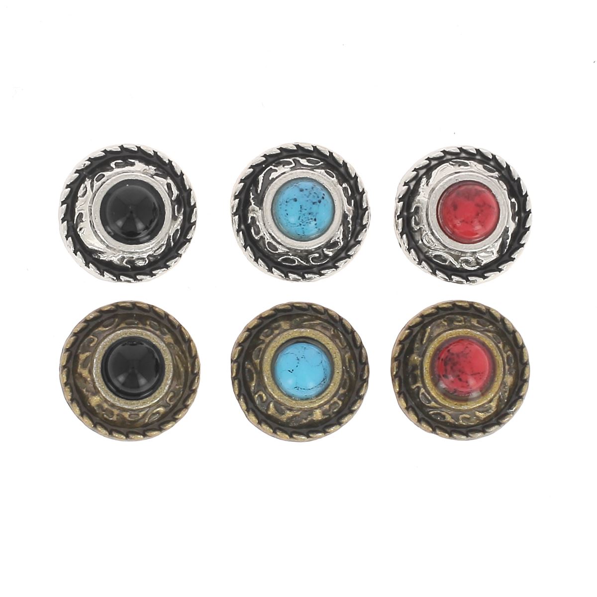 Bouton Concho rond à visser Tomi de 12mm, accessoire en métal pour bijoux ou vêtements, finition élégante.