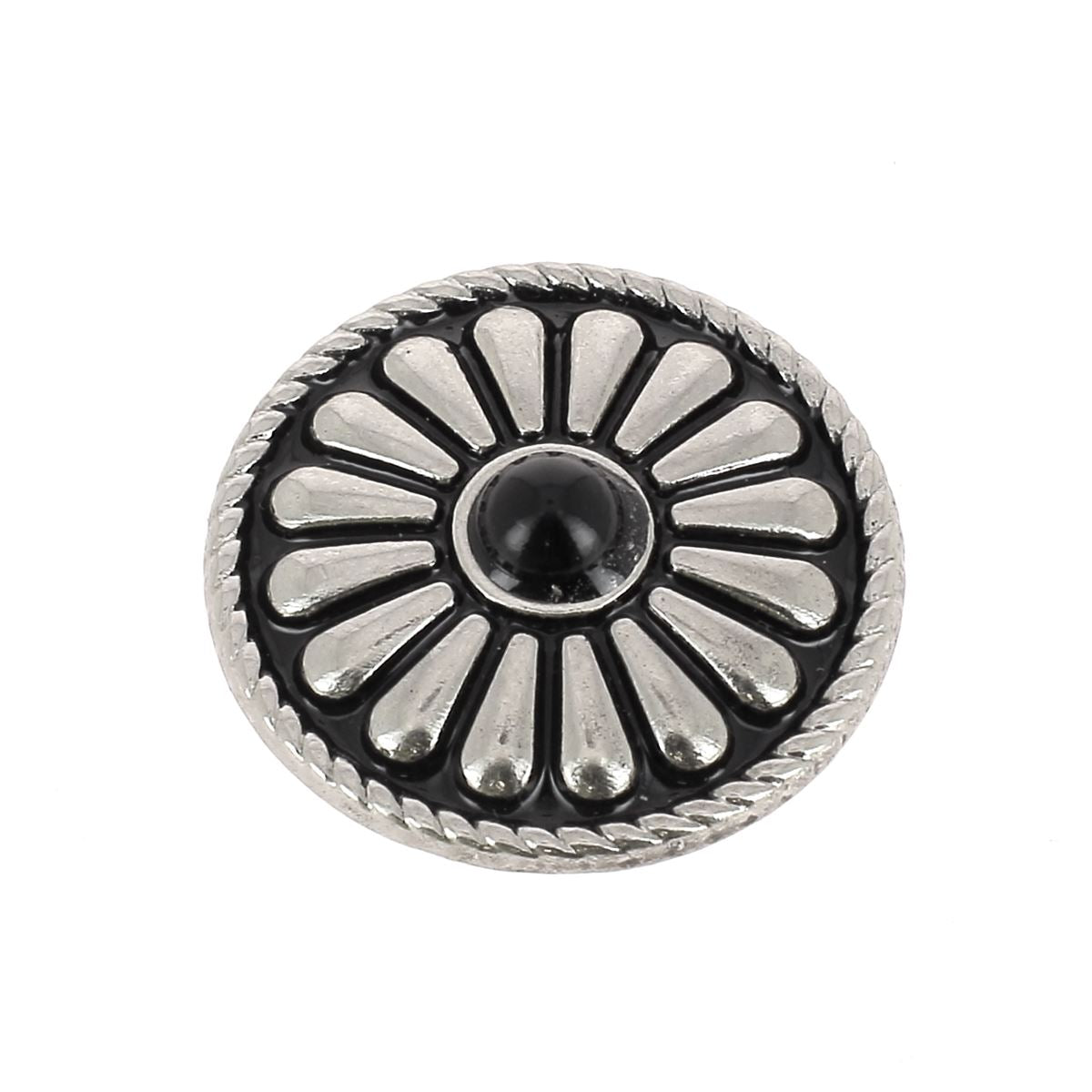 Concho à visser rond Pâquerette de 26 mm en nickelé, accessoire pour bijoux ou vêtements, finition coloris noir.