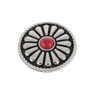 Concho à visser rond Pâquerette de 26mm en nickelé, accessoire pour cuir ou décoration, vue en gros plan.