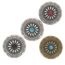 Concho à visser rond Zalij de 30mm, accessoire métallique de finition pour cuir ou textile, image montrant la surface brillante.