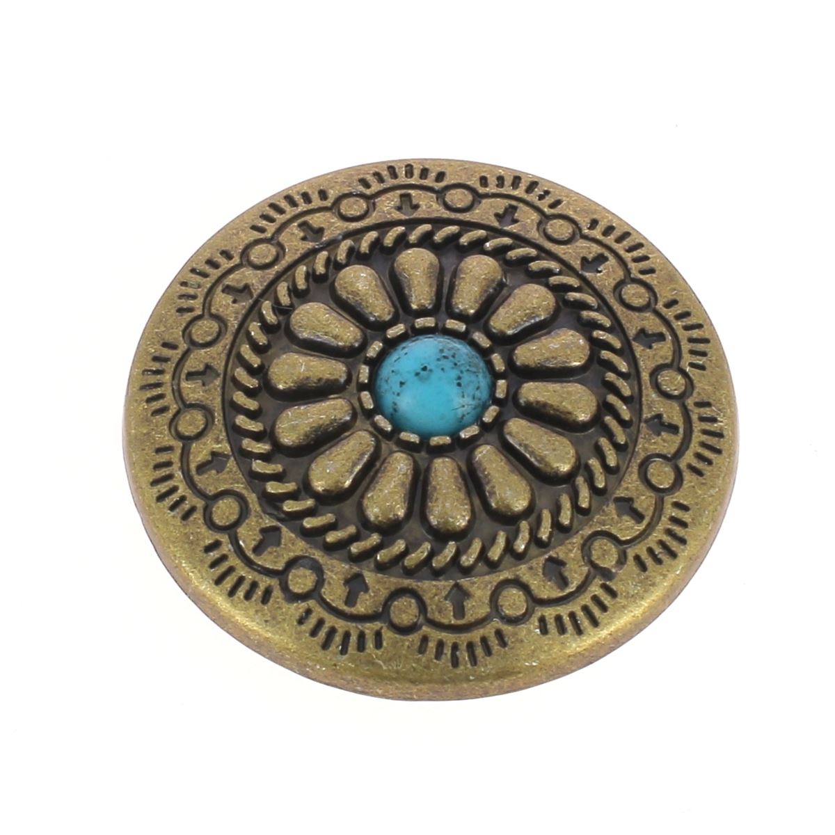 Concho à visser rond Zalij de 30mm en bleu, accessoire pour cuir ou artisanat, fabriqué par Autres.