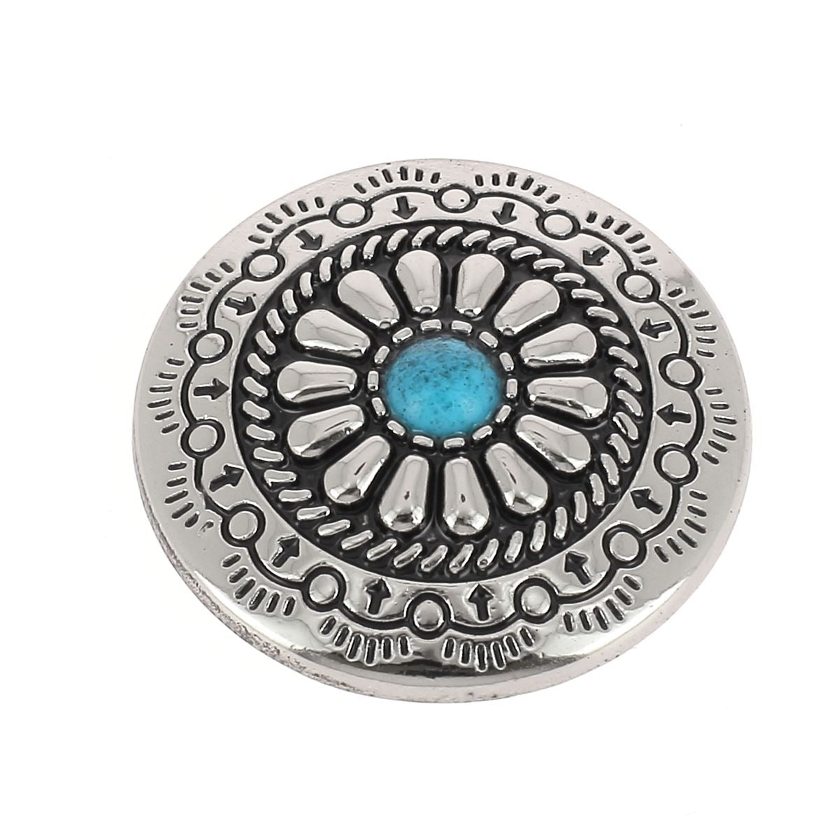 Concho à visser rond Zalij bleu de 30mm, accessoire de fixation en métal pour cuir ou tissu.
