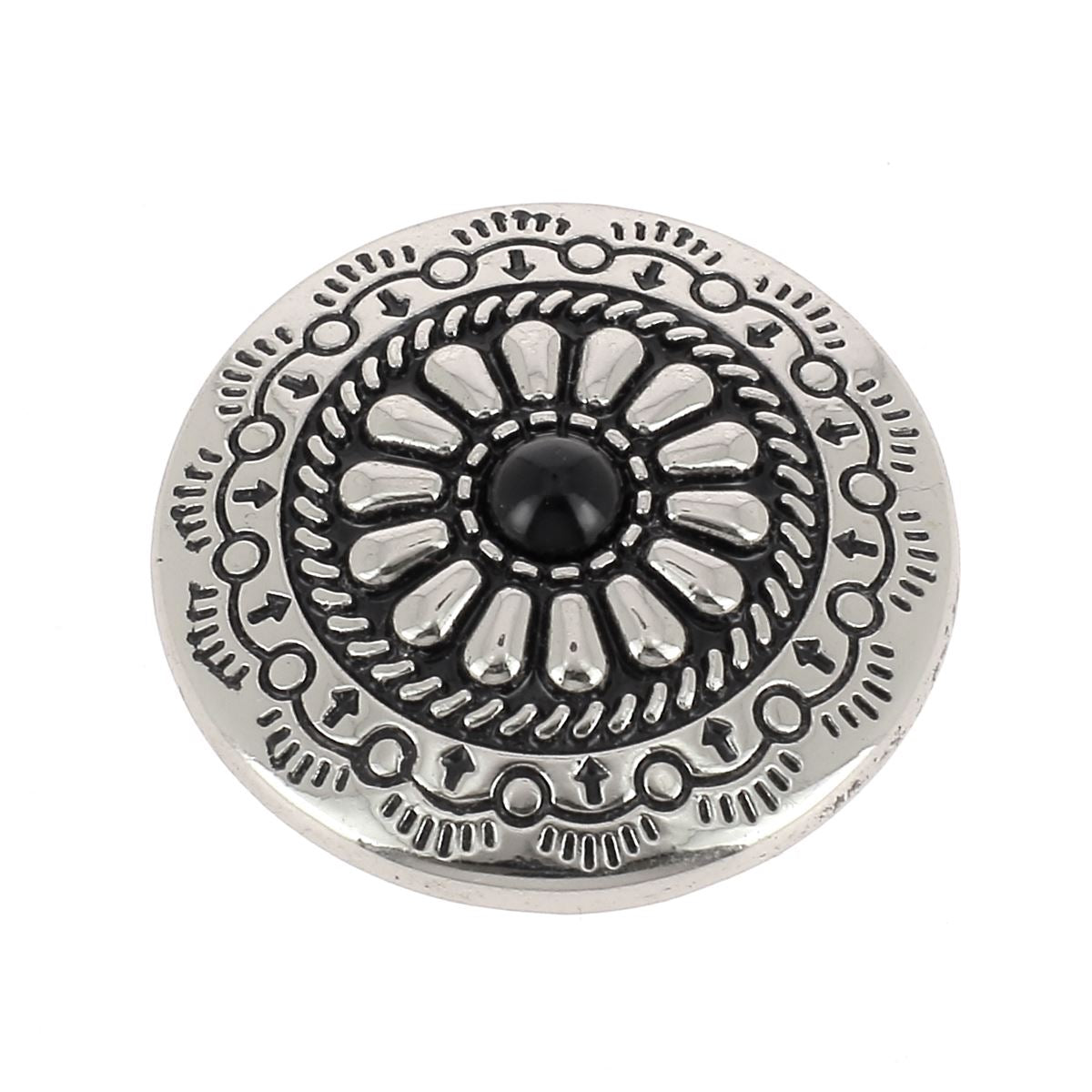 Concho à visser rond Zalij noir de 30mm, accessoire en métal pour cuir ou accessoires, image montrant le détail du produit.
