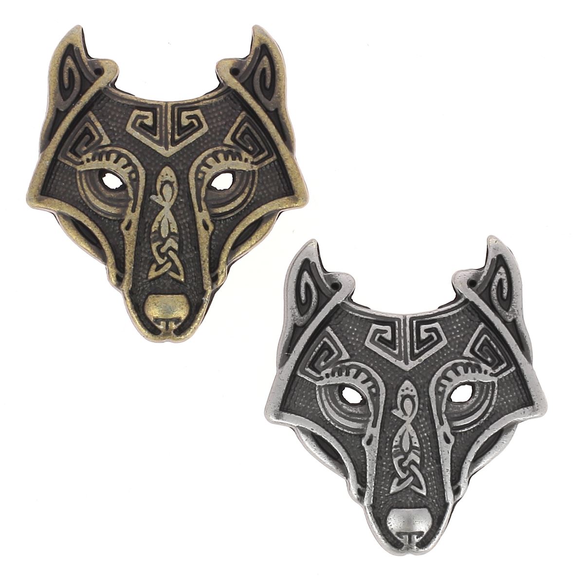 Concho à visser Loup Viking Ivan, accessoire en métal de 25x30mm avec motif de masque de loup viking.