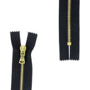 Fermeture à glissière en métal de 4mm de marque Supra en laiton, vue de côté, pour couture et maroquinerie.