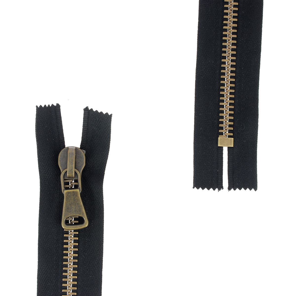 Fermeture à glissière en métal de 8mm, marque SUPRA, en laiton vieilli, pour couture et mercerie.