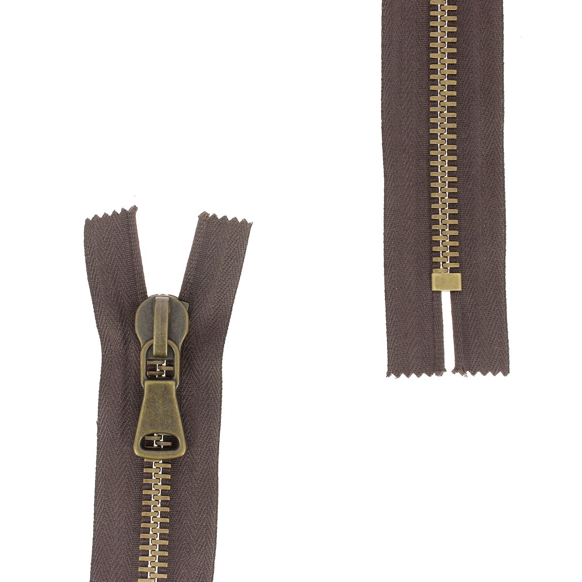 Fermeture à glissière en métal de 8mm, marque SUPRA, en laiton vieilli, pour couture et mercerie.