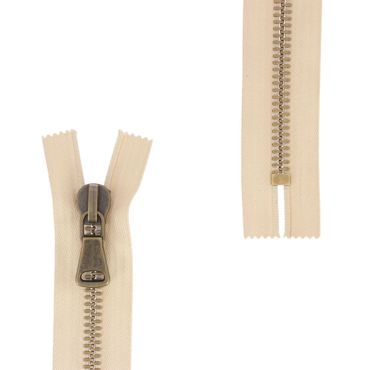 Fermeture à glissière en métal de 8mm de style SUPRA en laiton vieilli, accessoire de mercerie.