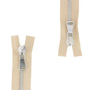 Fermeture à glissière double curseur en métal 8mm de marque Supra, finition nickelée, pour vêtements ou accessoires en mercerie.