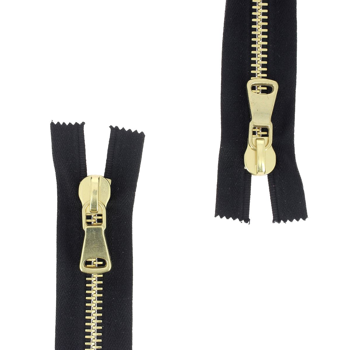 Fermeture à glissière double curseur en métal de 8mm de marque SUPRA en laiton, pour vêtements et accessoires.