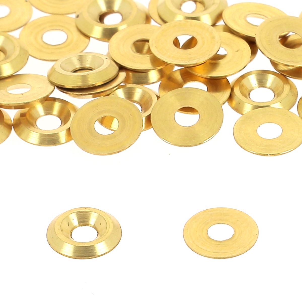 Rondelles cuvettes en laiton poli de 7mm, accessoires de haute qualité, visibles en gros plan.